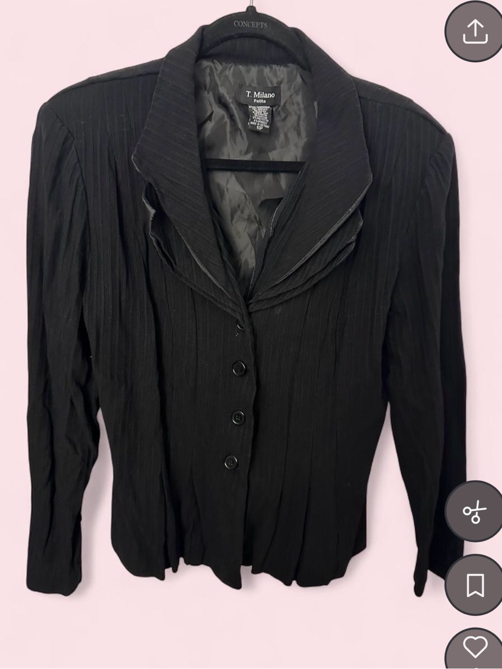 T. Milano Black Textured Layered Collar Blazer